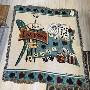 Las Vegas Woven Fringe Tapestry Throw Blanket 53 X 65
